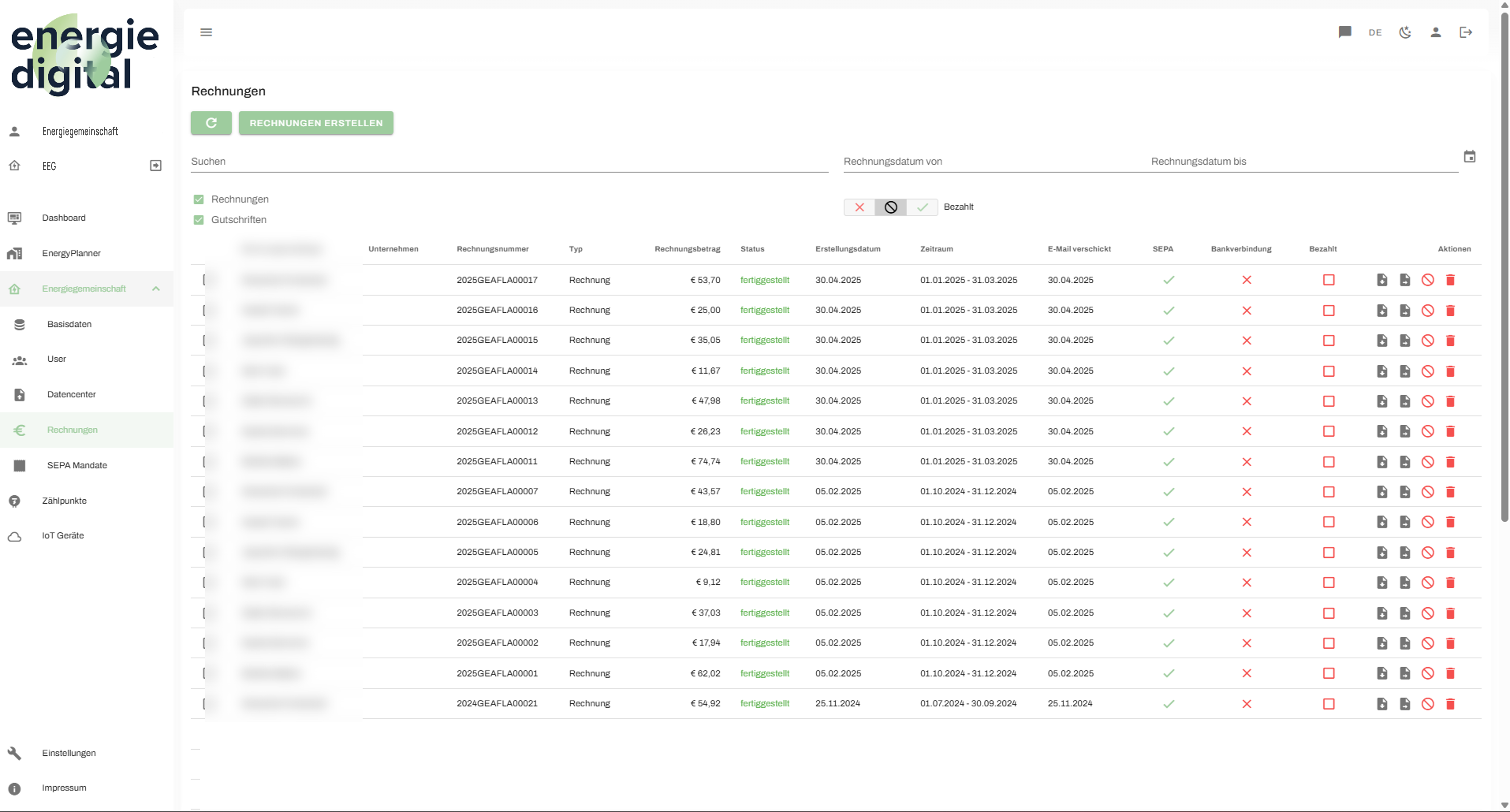 Alle Rechnungen übersichtlich dargestellt