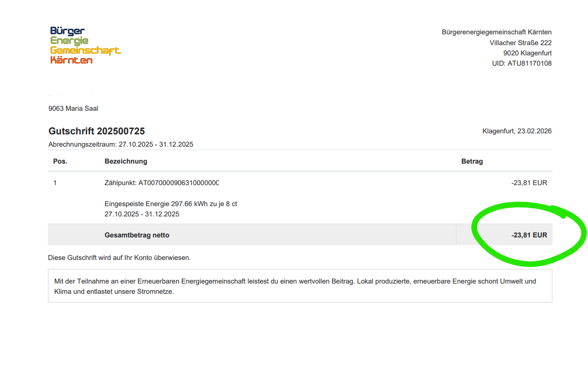 Gutschriften erhalten